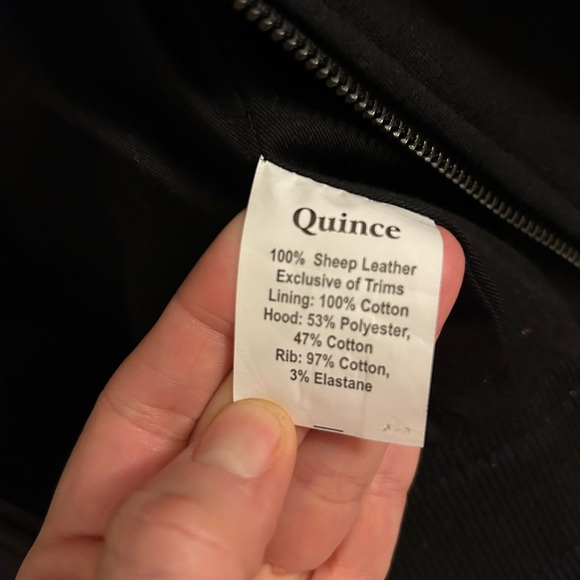 Quince Women’s Black Leather Jacket with Hood Insert - Picture 8 of 8